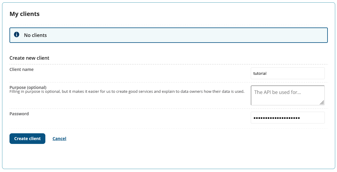 Screenshot of the gui to create an API client